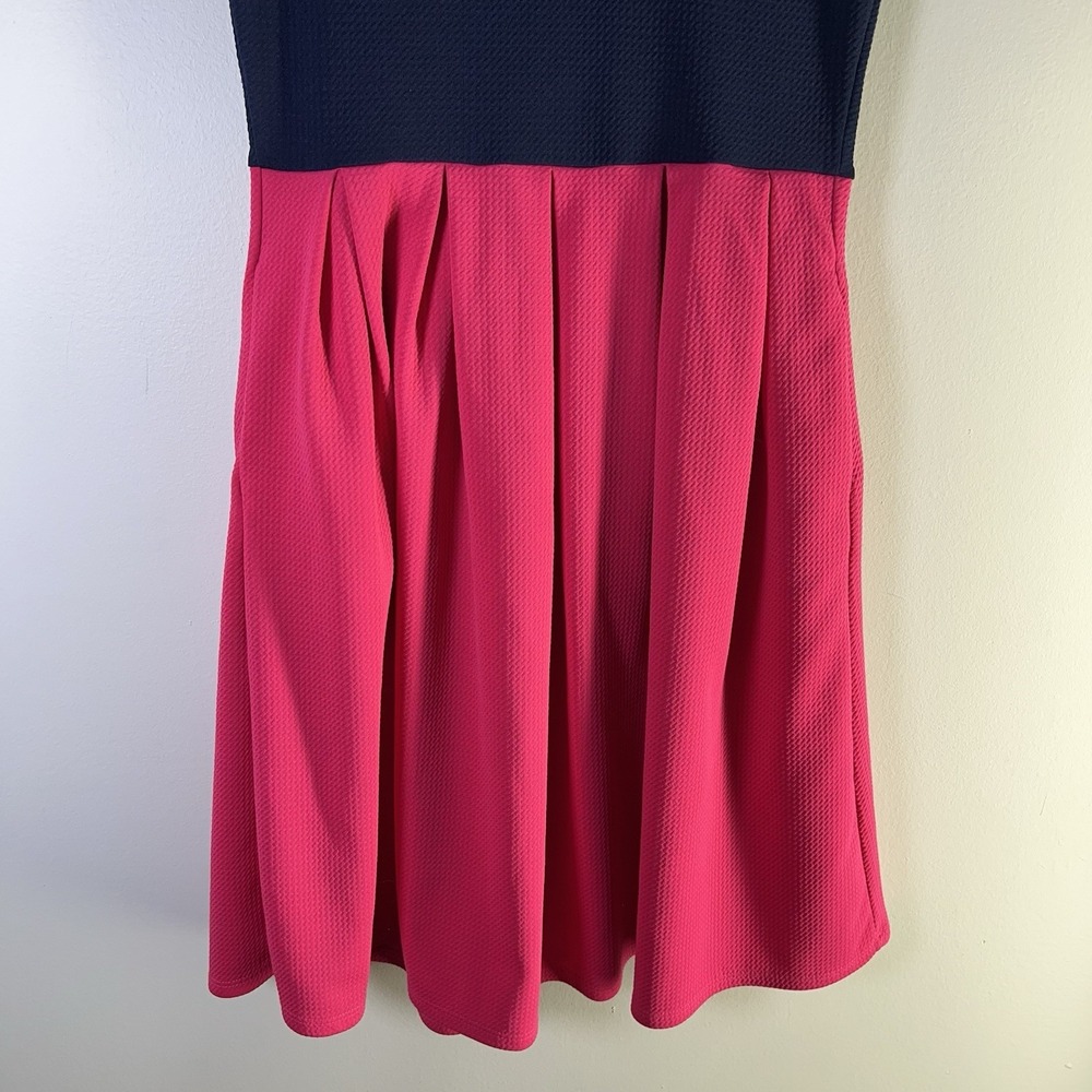 Lularoe Amelia Womens Sz Small Dress Pink Blue Color Block Pockets Textured Work - Picture 4 of 9